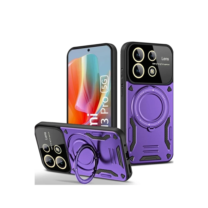 Newface Xiaomi Redmi Note 13 Pro 5G Kılıf Joy Lens Standlı Kapak - Mor