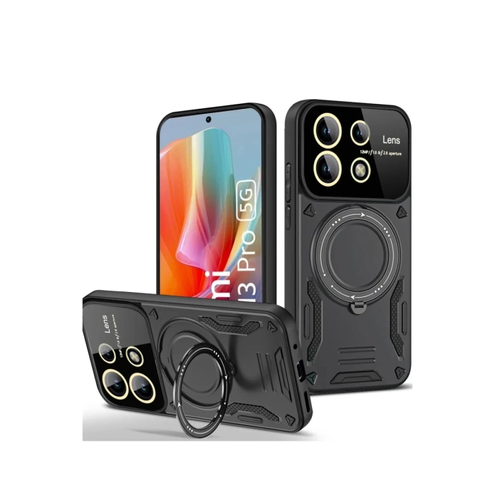 Newface Xiaomi Redmi Note 13 Pro 5G Kılıf Joy Lens Standlı Kapak - Siyah