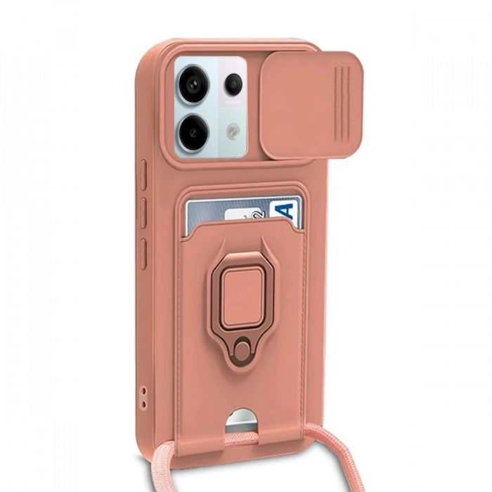 Newface Xiaomi Redmi Note 13 Pro 5G Kılıf Zuma Kartvizitli Yüzüklü Silikon - Pembe