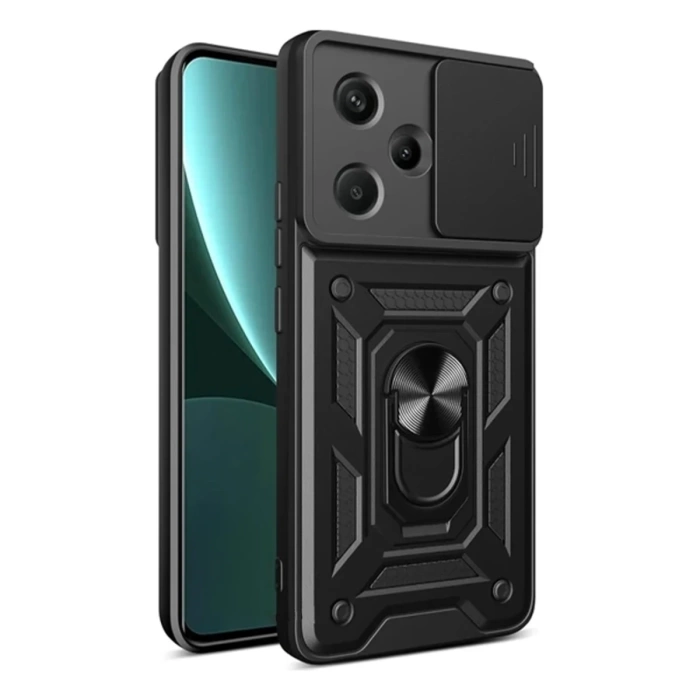 Newface Xiaomi Redmi Note 13 Pro Plus Kılıf Pars Lens Yüzüklü Silikon - Siyah