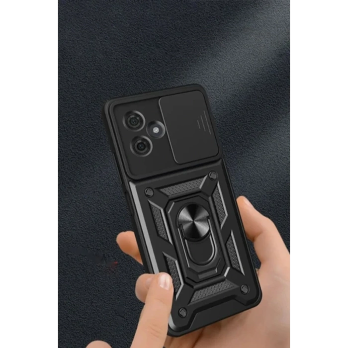 Newface Xiaomi Redmi Note 13 Pro Plus Kılıf Pars Lens Yüzüklü Silikon - Siyah