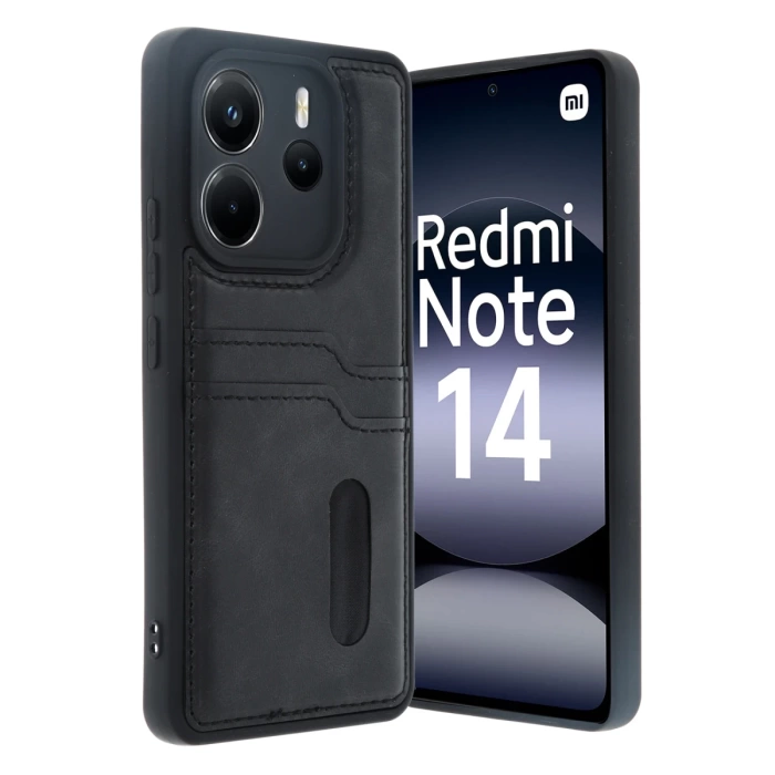 Newface Xiaomi Redmi Note 14 4G Kılıf Sara Kartvizitli Deri Kılıf