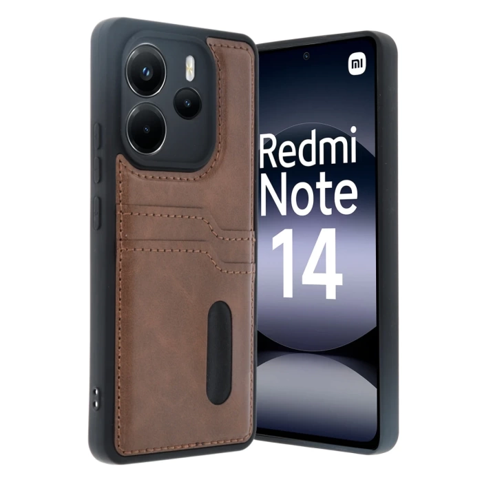 Newface Xiaomi Redmi Note 14 4G Kılıf Sara Kartvizitli Deri Kılıf