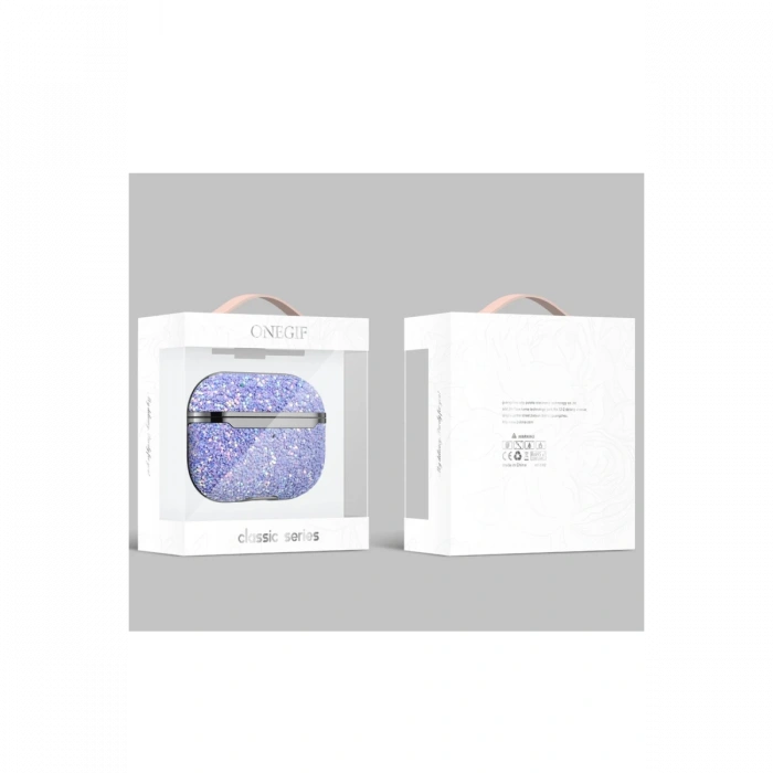 Onegif Airpods 3 (3.nesil) Bright Simli Airpods Kapak - Derin Mor