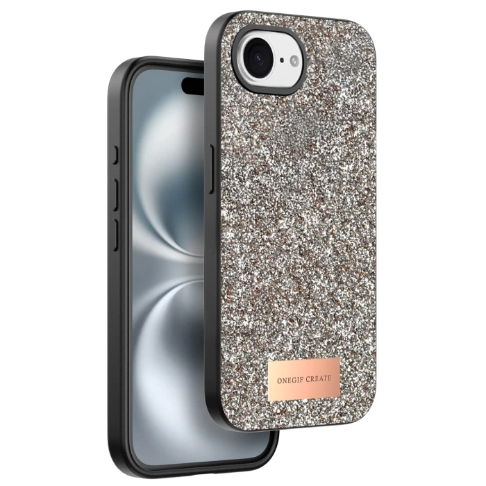Onegif Apple iPhone 16E Bright Simli Kapak - Çöl Titanyum