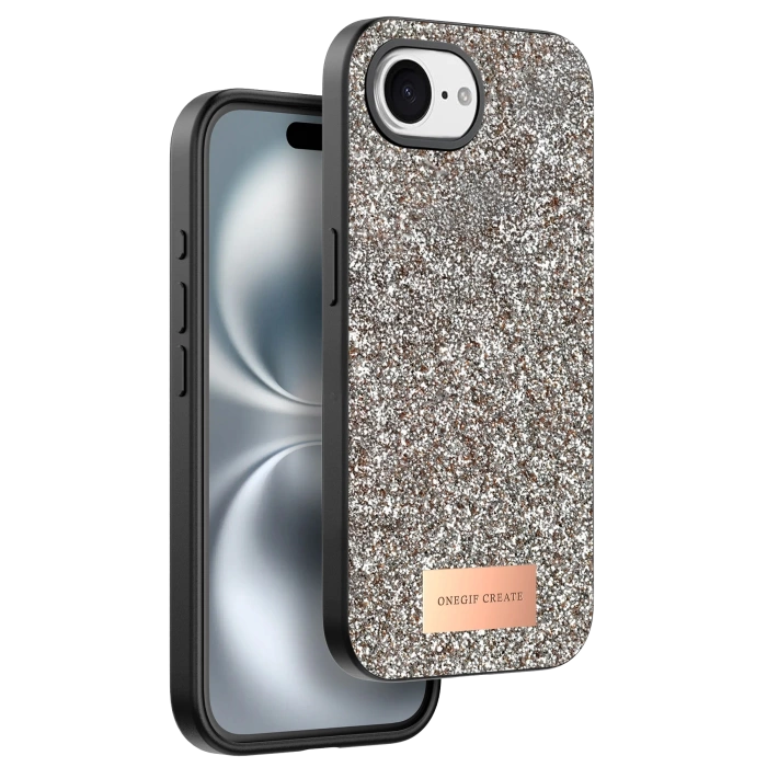 Onegif Apple iPhone 16E Bright Simli Kapak - Gold