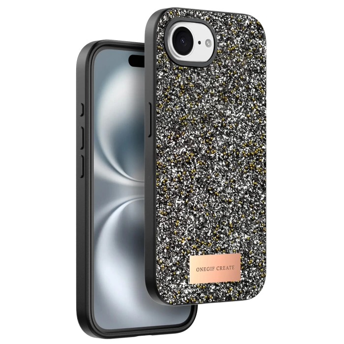 Onegif Apple iPhone 16E Bright Simli Kapak - Gümüş