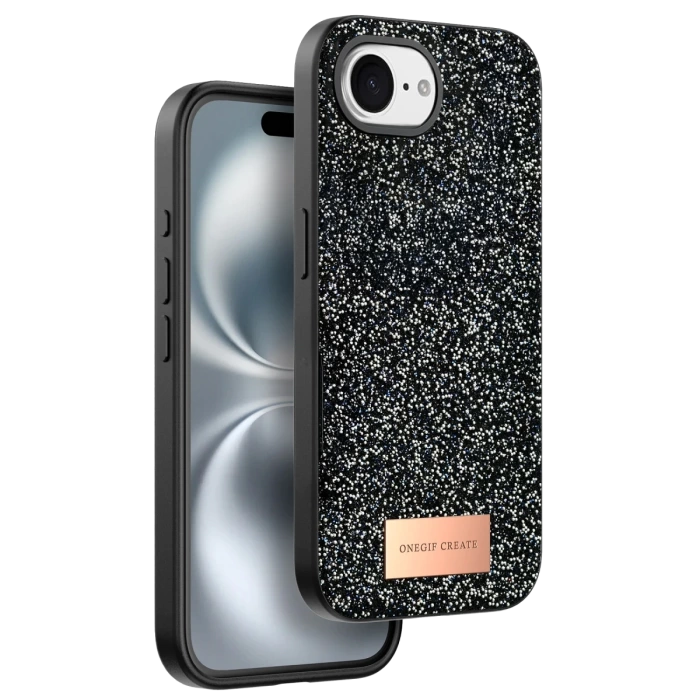 Onegif Apple iPhone 16E Bright Simli Kapak - Siyah
