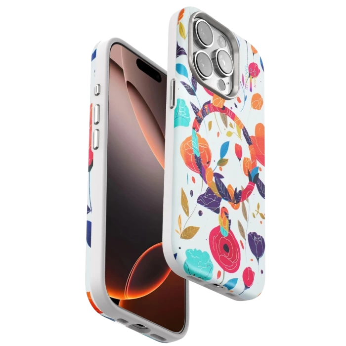 Onegif iPhone 14 Pro Flower Series Magsafe Kapak - Beyaz