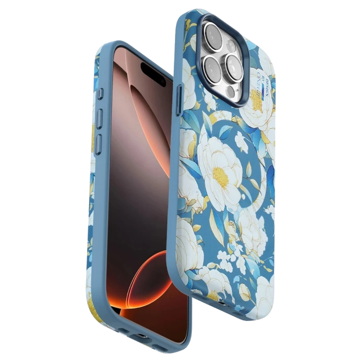 Onegif iPhone 14 Pro Flower Series Magsafe Kapak - Mavi