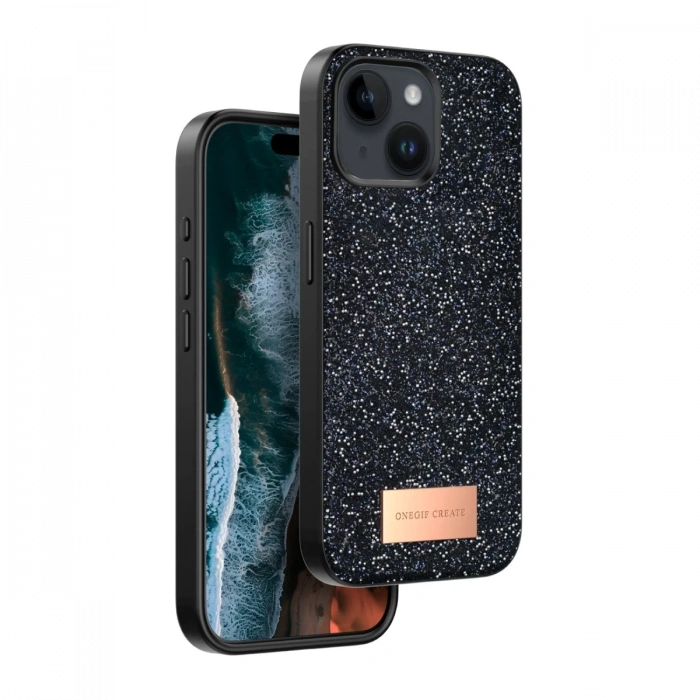 Onegif iPhone 15 Bright Simli Kapak - Siyah