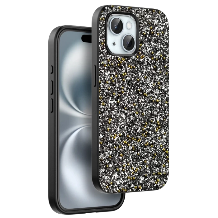 Onegif iPhone 15 Plus Bright Simli Kapak - Gümüş