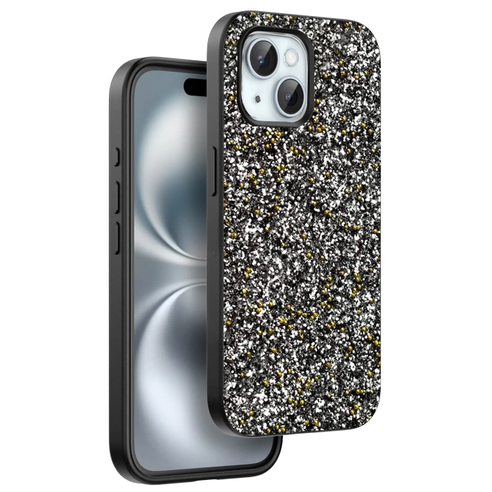 Onegif iPhone 15 Plus Bright Simli Kapak - Gümüş