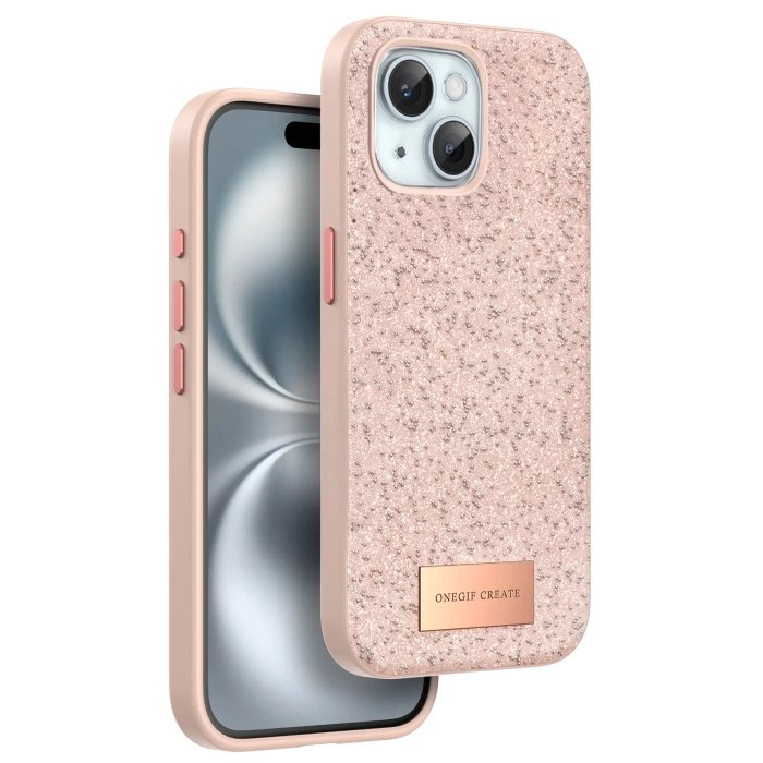 Onegif iPhone 15 Plus Bright Simli Kapak - Pembe