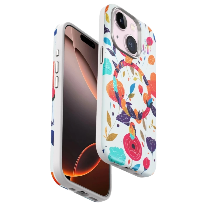 Onegif iPhone 15 Plus Flower Series Magsafe Kapak - Beyaz