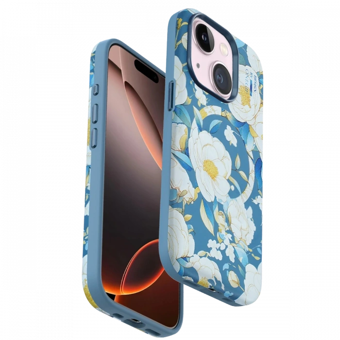Onegif iPhone 15 Plus Flower Series Magsafe Kapak - Mavi