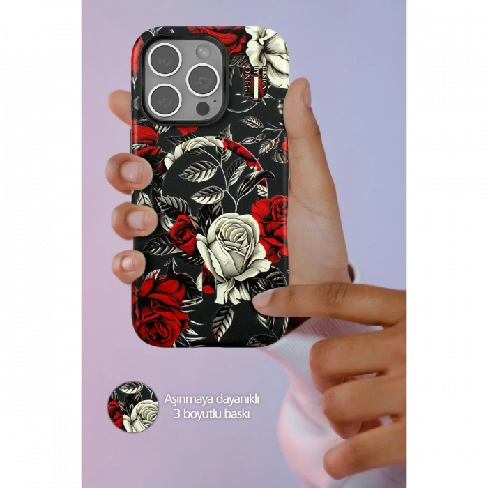 Onegif iPhone 15 Plus Flower Series Magsafe Kapak - Mavi
