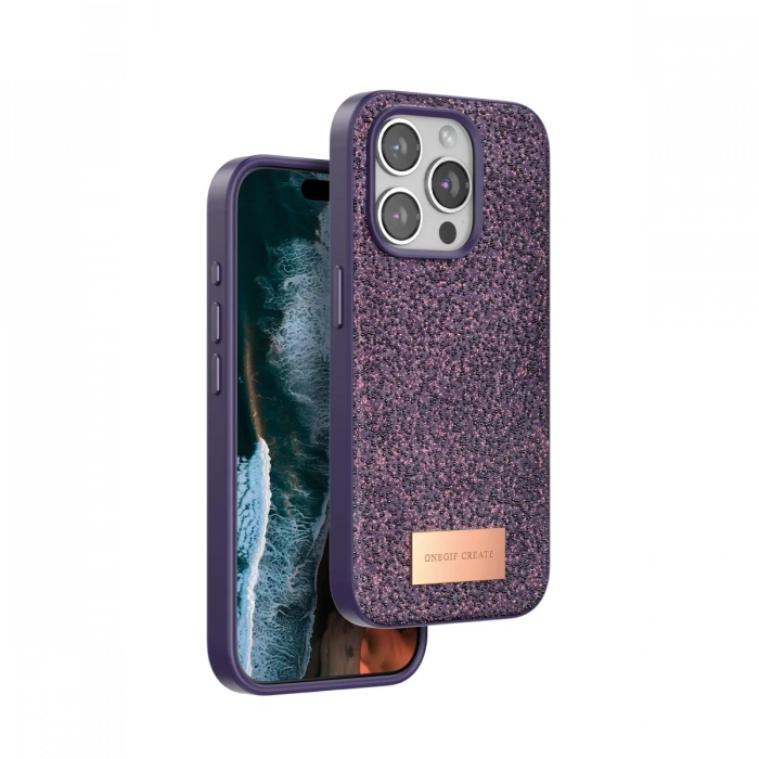 Onegif iPhone 15 Pro Bright Simli Kapak - Derin Mor