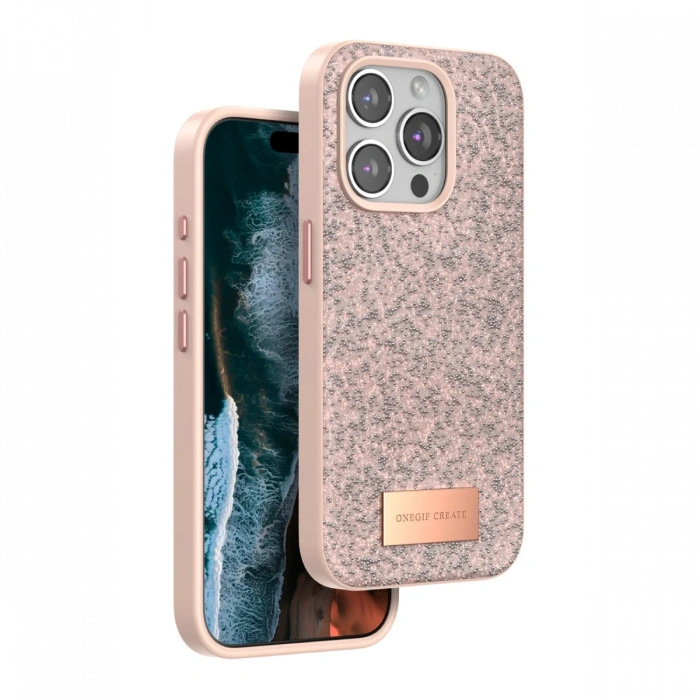 Onegif iPhone 15 Pro Bright Simli Kapak - Pembe