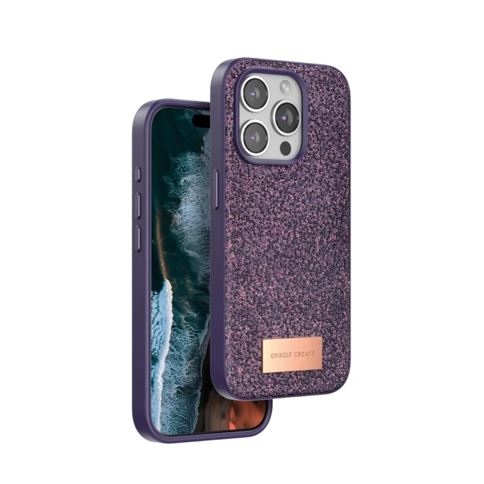 Onegif iPhone 15 Pro Max Bright Simli Kapak - Derin Mor