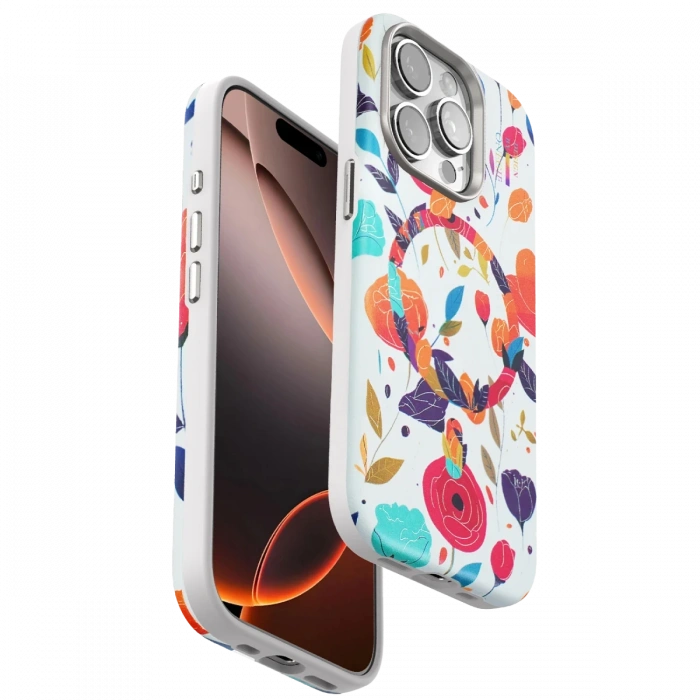 Onegif iPhone 15 Pro Max Flower Series Magsafe Kapak - Beyaz