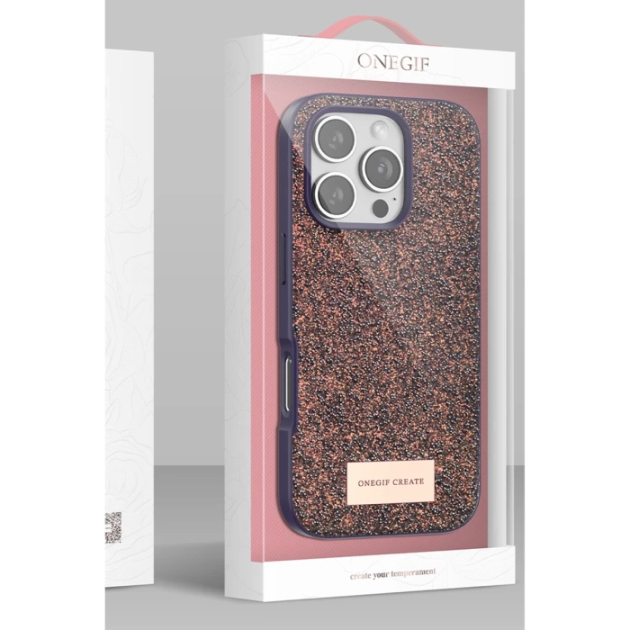 Onegif iPhone 16 Pro Bright Simli Kapak - Çöl Titanyum