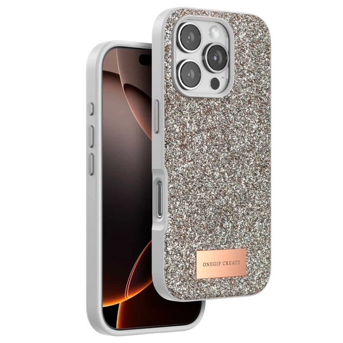 Onegif iPhone 16 Pro Bright Simli Kapak - Gold