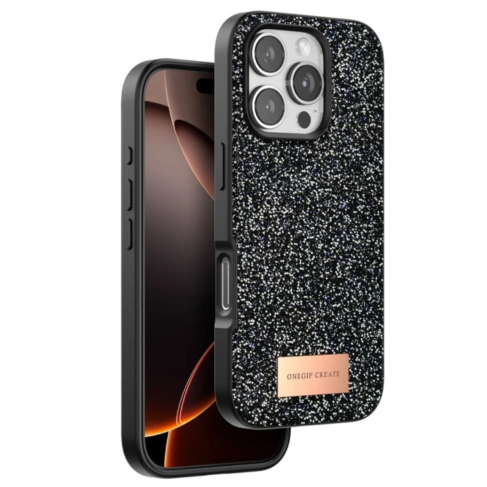 Onegif iPhone 16 Pro Bright Simli Kapak - Siyah