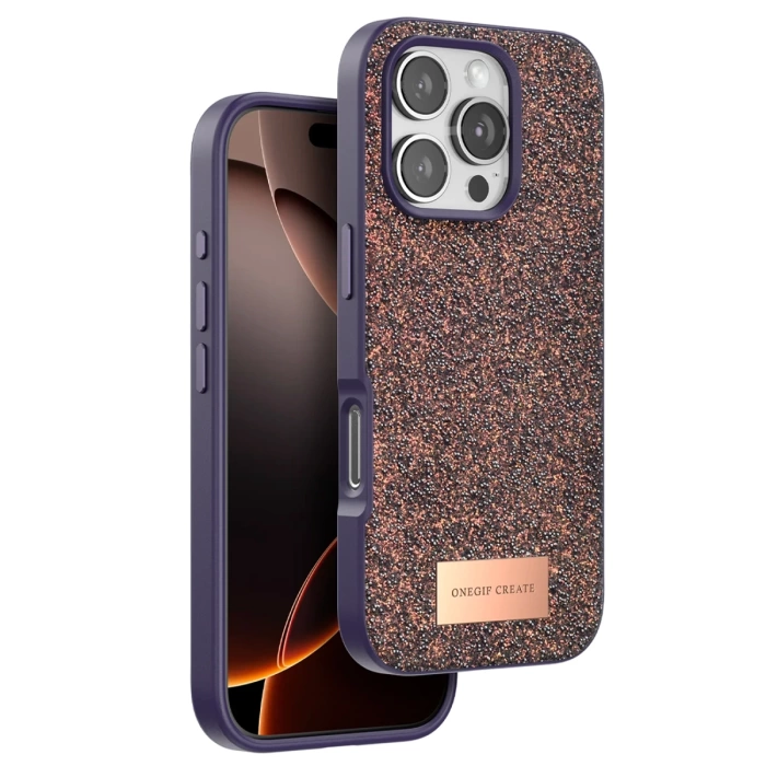 Onegif iPhone 16 Pro Max Bright Simli Kapak - Derin Mor
