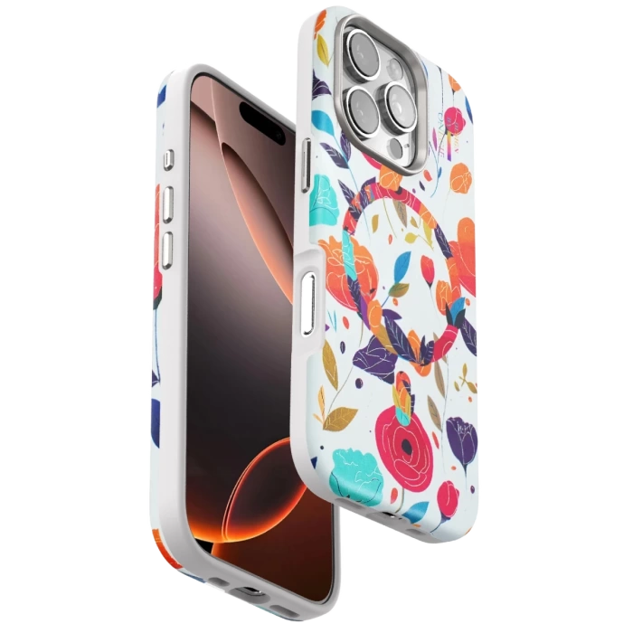 Onegif iPhone 16 Pro Max Flower Series Magsafe Kapak - Beyaz