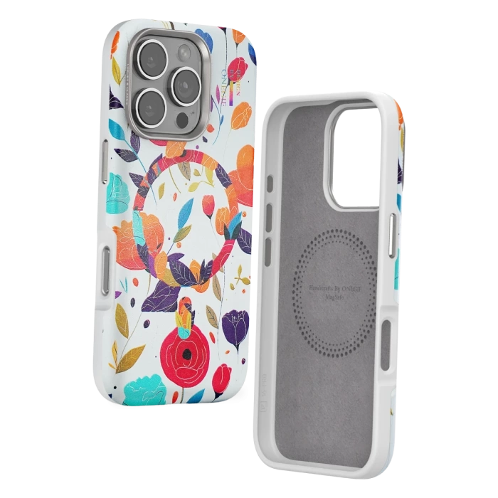 Onegif iPhone 16 Pro Max Flower Series Magsafe Kapak - Beyaz