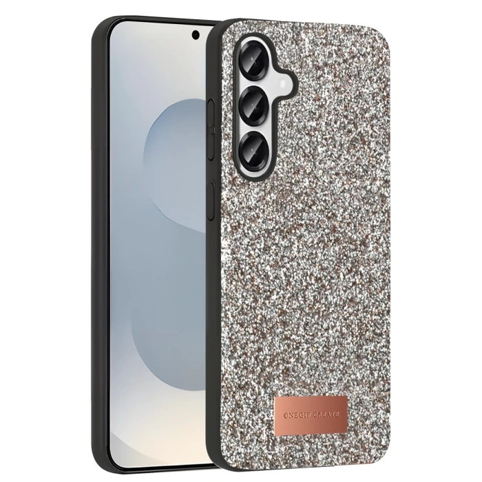 Onegif Samsung Galaxy S25 Bright Simli Kapak - Gold