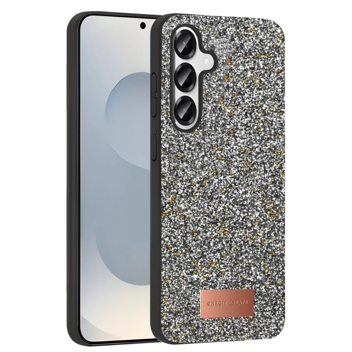 Onegif Samsung Galaxy S25 Bright Simli Kapak - Gümüş