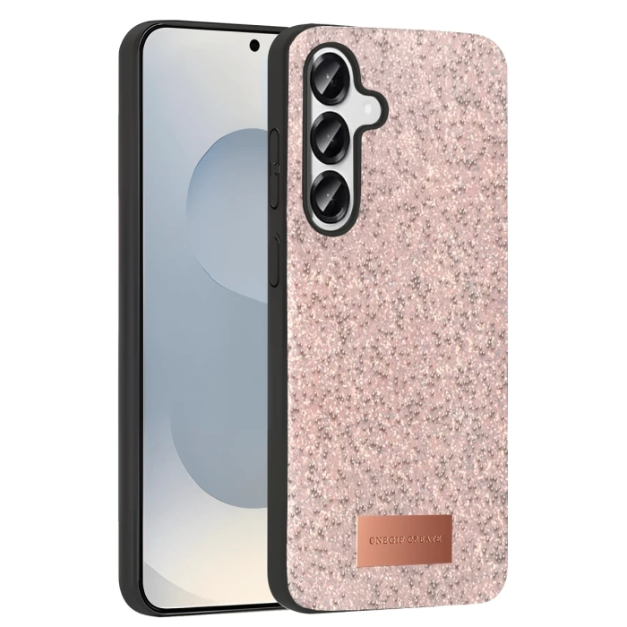 Onegif Samsung Galaxy S25 Bright Simli Kapak - Pembe