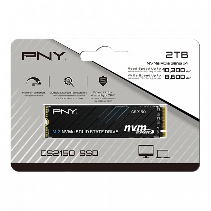 PNY CS2150 2TB  10200/8500 NVMe PCIe Gen5x4 M.2 SSD (M280CS2150-2TB-TB)
