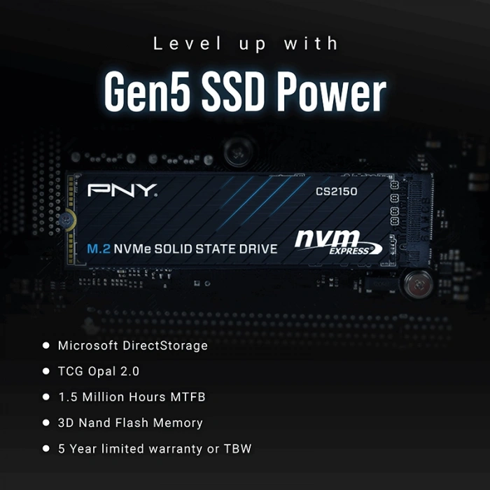 PNY CS2150 2TB  10200/8500 NVMe PCIe Gen5x4 M.2 SSD (M280CS2150-2TB-TB)