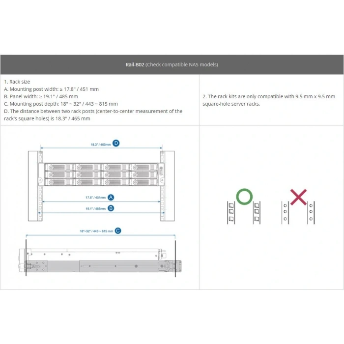 QNAP RAIL-B02 RACK TİPİ MODEL İÇİN RAY TAKIMI (RESMİ DİSTRİBÜTÖR GARANTİLİ)
