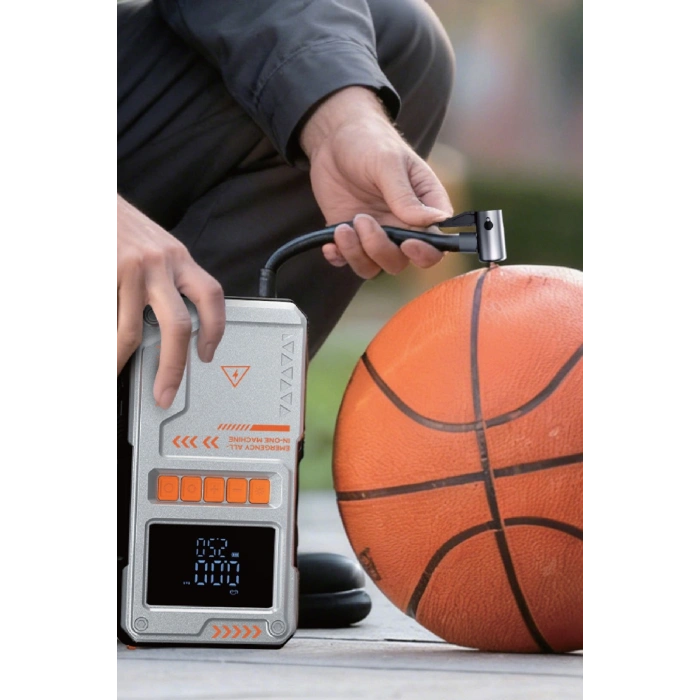 Şarjlı 10.000 Mah Akım Korumalı Taşınabilir Çanta Araç Akü Şarj Takviyeli Işıklı Hava Kompresörü Powerbankli