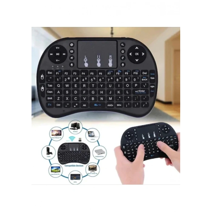 Smart Tv Box Ps3 Uyumlu Kablosuz Dokunmatik Işıklı Şarjlı Touchpadli Mini Q Klavye