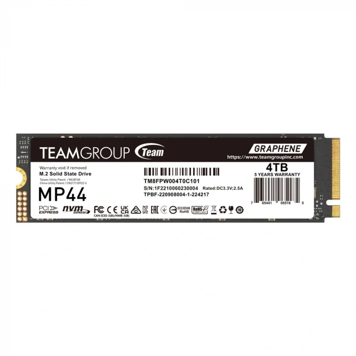 Team MP44 4TB 7400/6900MB/s Gen4x4 NVMe M.2 SSD (TM8FPW004T0C101)