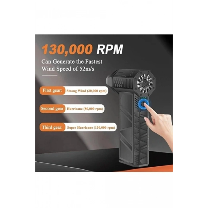 Turbo Jet 130000rpm Şarjlı Turbo Jet Şiddetli Fan Güçlü Hava Üfleyici Araç Süpürgesi 4000 Mah 52m/sec