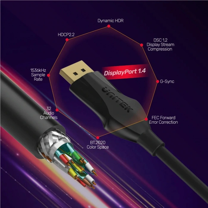 UNITEK DISPLAYPORT 1.4 KABLO 1MT 8K&amp;60Hz (C1624BK-1M)