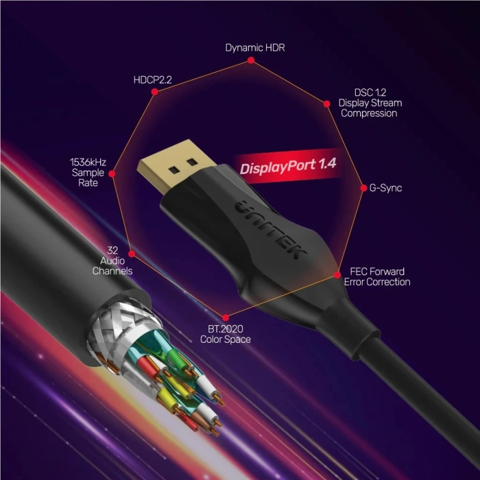 UNITEK DISPLAYPORT 1.4 KABLO 2MT 8K&amp;60Hz (C1624BK-2M)