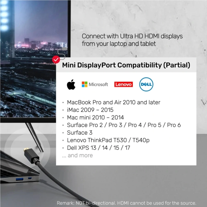 UNITEK MINI DISPLAYPORT TO HDMI DÖNÜŞTÜRÜCÜ 2MT 4K 30Hz (V1152A)