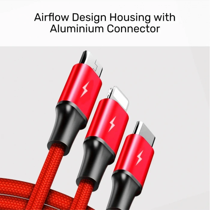 UNITEK USB-A 3in1 HIZLI ŞARJ KABLOSU 1.2MT 2.4A MICRO USB, TYPE-C, LIGHTNING (C14049BK)