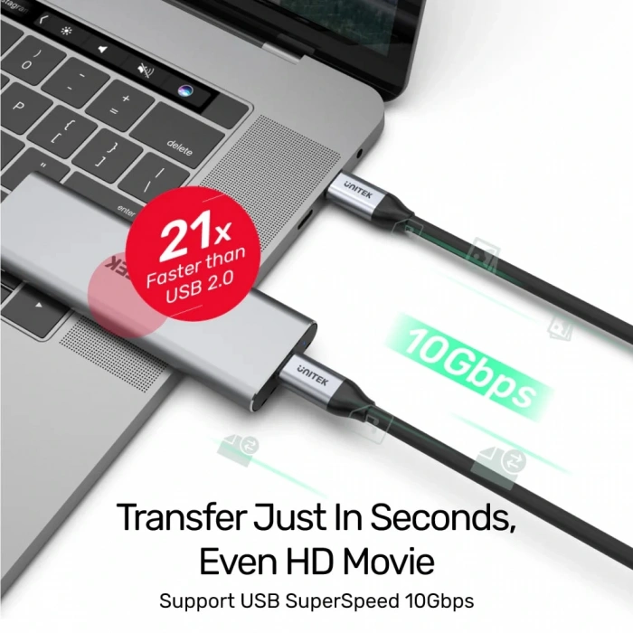 UNITEK USB-C 3.2 KABLO 1MT 10GBPS, 100W PD, 4K&amp;60Hz (C14082ABK)