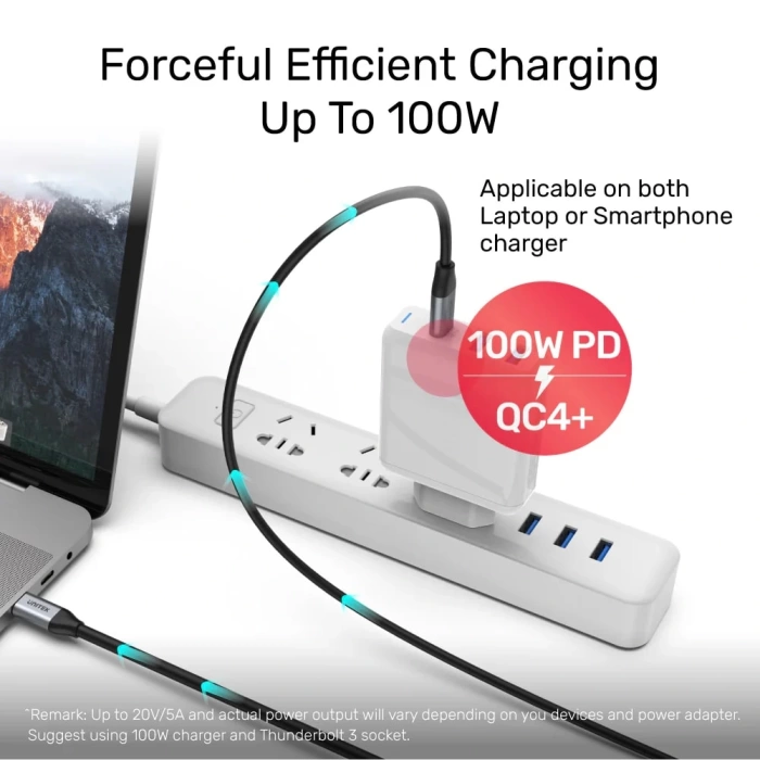 UNITEK USB-C 3.2 KABLO 1MT 10GBPS, 100W PD, 4K&amp;60Hz (C14082ABK)
