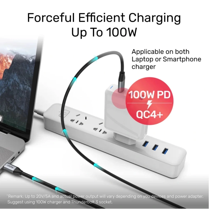 UNITEK USB-C 3.2 KABLO 2MT 5GBPS, 100W PD, 4K&amp;60Hz  (C14091ABK)