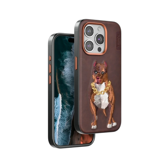 Venco iPhone 15 Pro Perma Desenli Kapak - Kahverengi