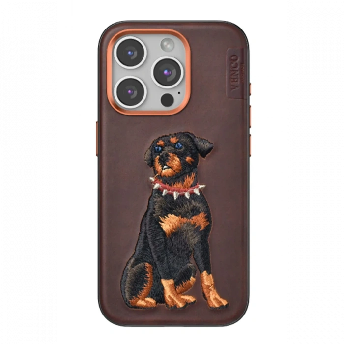 Venco iPhone 15 Pro Perma Desenli Kapak - Koyu Kahve